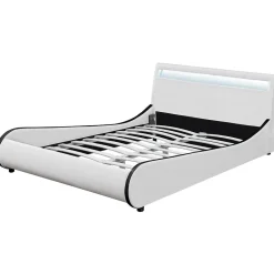 Corium Cadre de lit double Valencia à LED 180x200cm cuir synthétique avec sommier à lattes blanc