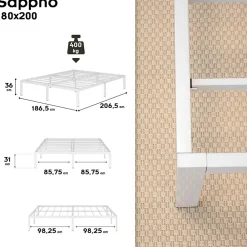 Monmobilierdesign Cadre De Lit En Acier Avec Espace De Rangement - Montage Facile - 180x200 Cm Blanc