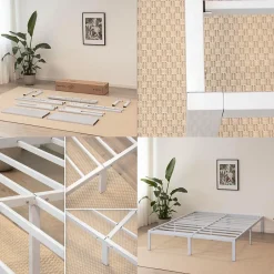 Monmobilierdesign Cadre De Lit En Acier Avec Espace De Rangement - Montage Facile - 180x200 Cm Blanc