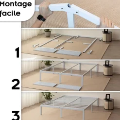 Monmobilierdesign Cadre De Lit En Acier Avec Espace De Rangement - Montage Facile - 200x200 Cm Blanc