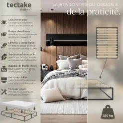 Tectake Cadre de lit en acier sommier à lattes en bois de peuplier 200x140cm