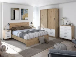 Pegane Cadre de lit en bois coloris chêne nordique - hauteur 39 x longueur 166 x profondeur 206 cm / couchage 160 x 200 cm Outlet