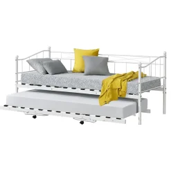 [En.Casa] Cadre de Lit Gigogne en Métal Skutskär Blanc 90x200cm en.casa