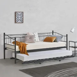 [En.Casa] Cadre de Lit Gigogne en Métal Skutskär Noir 90x200cm en.casa