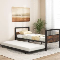Giantex Cadre de Lit Gigogne Lot de 2 Lit Simple Banquette Lattes Métalliques Tête et Pied de Lit Peu Encombrant Pieds Pliants Hot