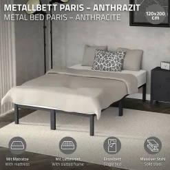 Ml-Design Cadre de lit métal anthracite matelas H:16 cm sommier à lattes intégré 120x200cm