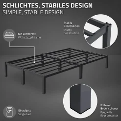 Ml-Design Cadre de lit métal anthracite matelas H:16 cm sommier à lattes intégré 120x200cm