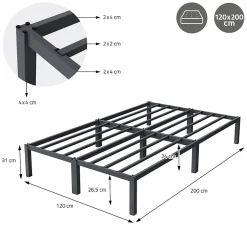 Ml-Design Cadre de lit métal anthracite matelas H:16 cm sommier à lattes intégré 120x200cm