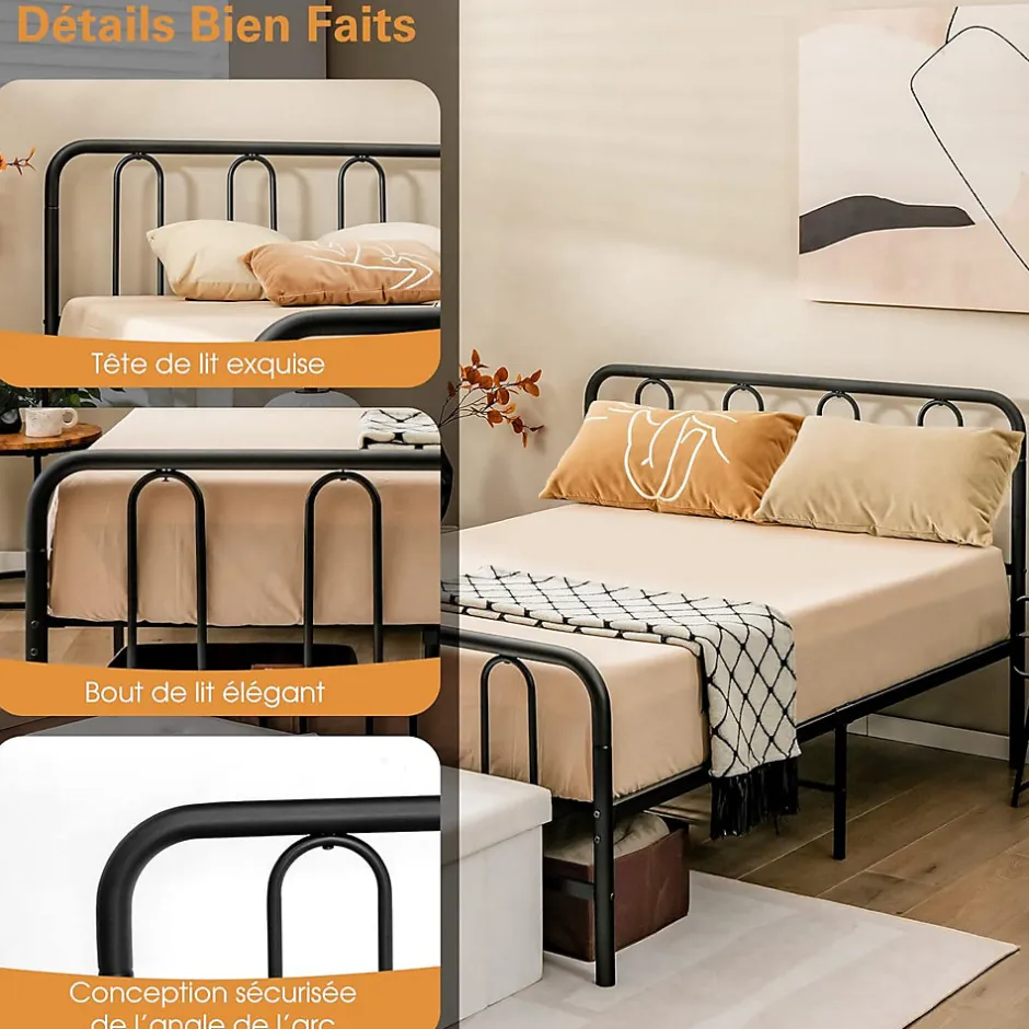 Giantex Cadre de Lit Métallique 5H cm Châssis de Lit de Taille Complète Style élégante et Minimaliste Charge 300 KG