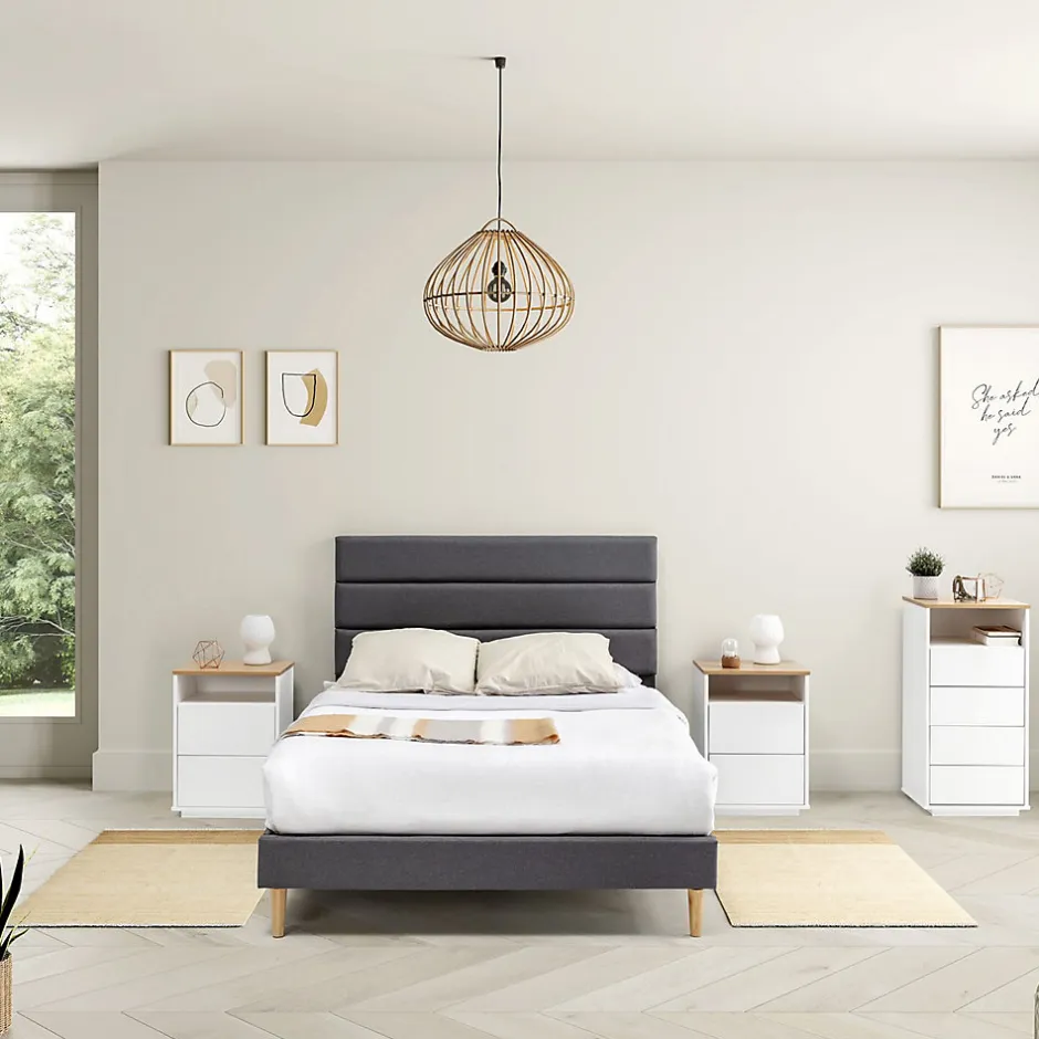 Vs Venta-Stock Cadre de lit plateforme Aroma capitonné 30 cm, 90x190 cm, Gris foncé