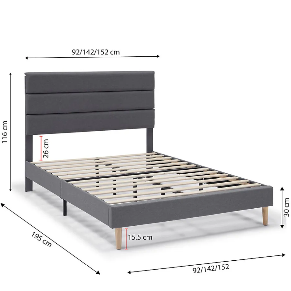 Vs Venta-Stock Cadre de lit plateforme Aroma capitonné 30 cm, 150x190 cm, Gris foncé