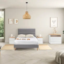 Vs Venta-Stock Cadre de lit plateforme Aroma capitonné 30 cm, 140x190 cm, Gris clair Best
