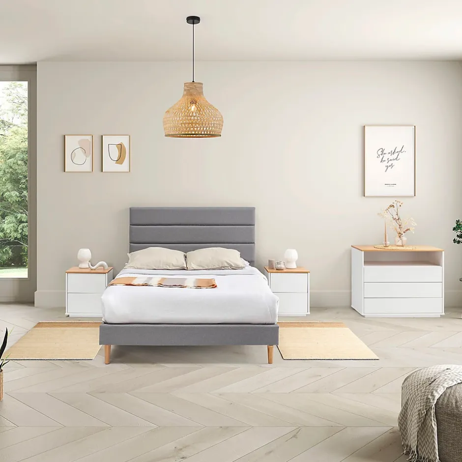 Vs Venta-Stock Cadre de lit plateforme Aroma capitonné 30 cm, 140x190 cm, Gris clair Best