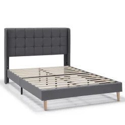 Vs Venta-Stock Cadre de lit plateforme Esther capitonné 30 cm, 140x190 cm, Gris foncé