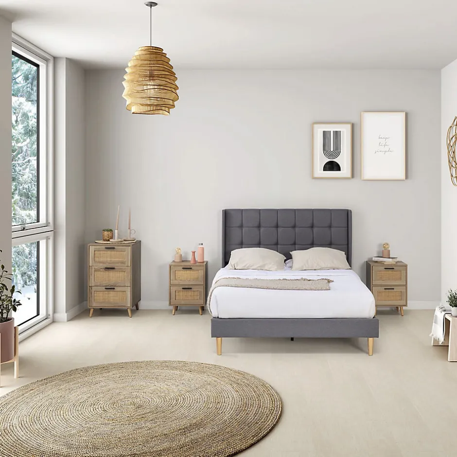 Vs Venta-Stock Cadre de lit plateforme Esther capitonné 30 cm, 140x190 cm, Gris foncé