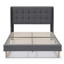 Vs Venta-Stock Cadre de lit plateforme Esther capitonné 30 cm, 140x190 cm, Gris foncé