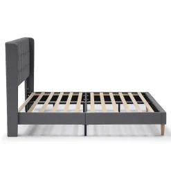 Vs Venta-Stock Cadre de lit plateforme Esther capitonné 30 cm, 140x190 cm, Gris foncé
