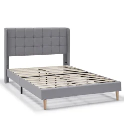 Vs Venta-Stock Cadre de lit plateforme Esther capitonné 30 cm, 140x190 cm, Gris clair