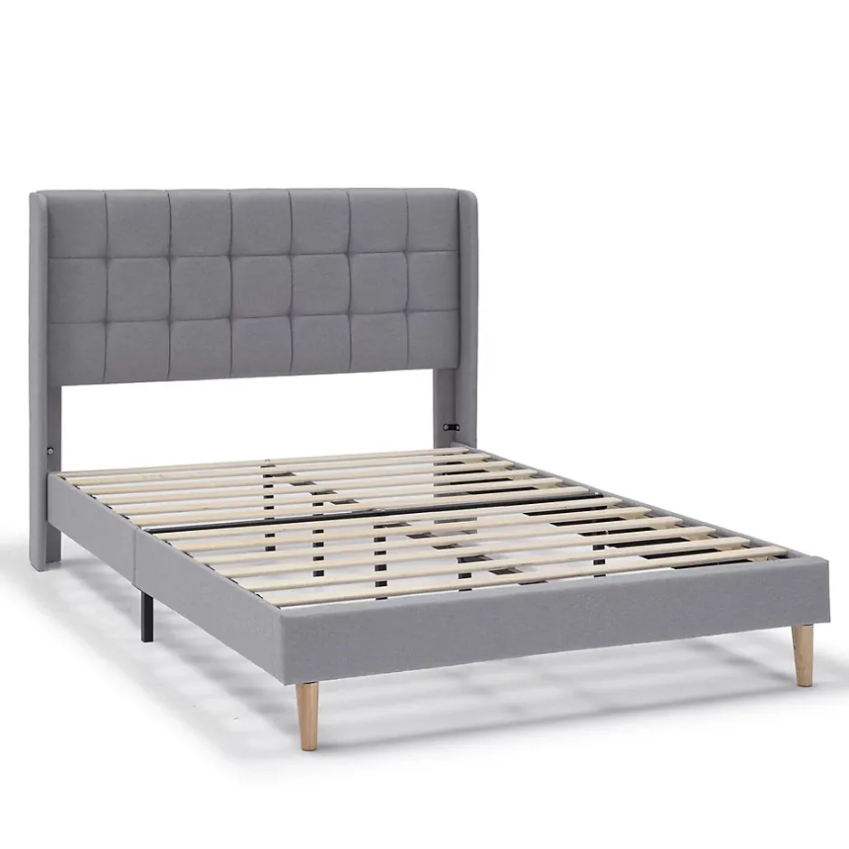 Vs Venta-Stock Cadre de lit plateforme Esther capitonné 30 cm, 140x190 cm, Gris clair
