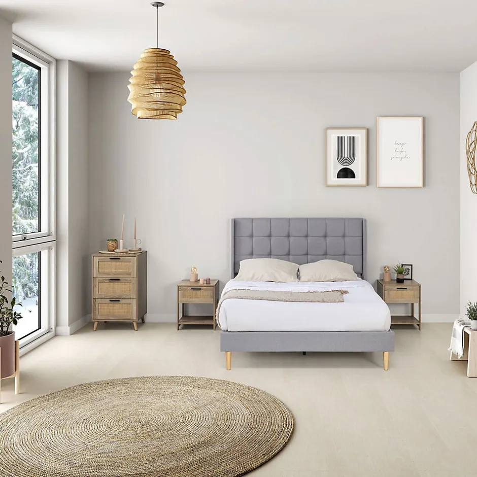 Vs Venta-Stock Cadre de lit plateforme Esther capitonné 30 cm, 140x190 cm, Gris clair
