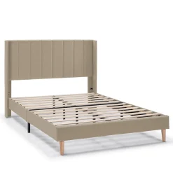 Vs Venta-Stock Cadre de lit rembourré Noelia 30 cm, 90x190 cm, Beige