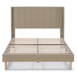 Vs Venta-Stock Cadre de lit rembourré Noelia 30 cm, 90x190 cm, Beige