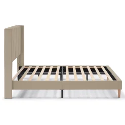 Vs Venta-Stock Cadre de lit rembourré Noelia 30 cm, 90x190 cm, Beige