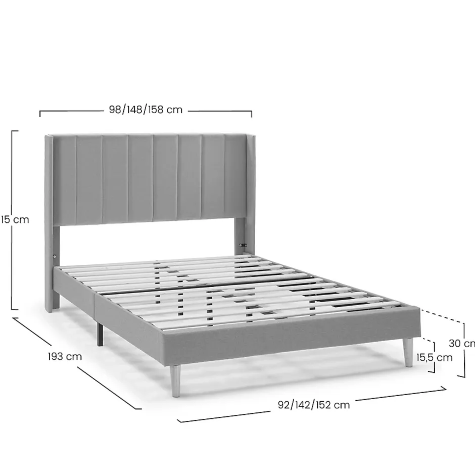 Vs Venta-Stock Cadre de lit rembourré Noelia 30 cm, 150x190 cm, Gris foncé Outlet