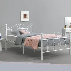 [En.Casa] Cadre de Lit Simple Apolda en Métal 120 x 200 cm Blanc Mat en.casa