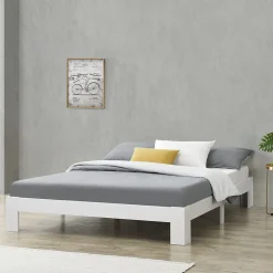 [En.Casa] Cadre de Lit Simple en Pin 120 x 200 cm Blanc en.casa