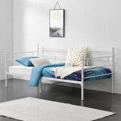 [En.Casa] Cadre de Lit Simple Kerava en Métal 90x200 cm Blanc Mat en.casa Discount