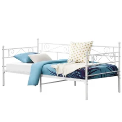 [En.Casa] Cadre de Lit Simple Kerava en Métal 90x200 cm Blanc Mat en.casa Discount