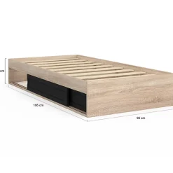IDMarket Cadre de lit simple SALEM avec rangement et sommier 90 x 190 CM façon hêtre et noir Sale