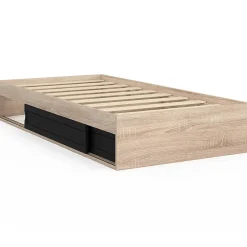 IDMarket Cadre de lit simple SALEM avec rangement et sommier 90 x 190 CM façon hêtre et noir Sale