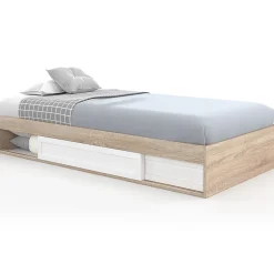 IDMarket Cadre de lit simple SALEM avec rangement et sommier 90 x 190 CM façon hêtre et blanc