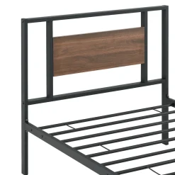 [En.Casa] Cadre de Lit Simple Villach en Métal 90 x 200 cm Noir Mat Effet Noyer en.casa