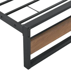 [En.Casa] Cadre de Lit Simple Villach en Métal 90 x 200 cm Noir Mat Effet Noyer en.casa