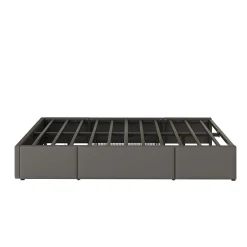 Simple Life Cadre de lit 90x200cm sans tête, LED, PU, plateforme métal avec tiroirs, gris