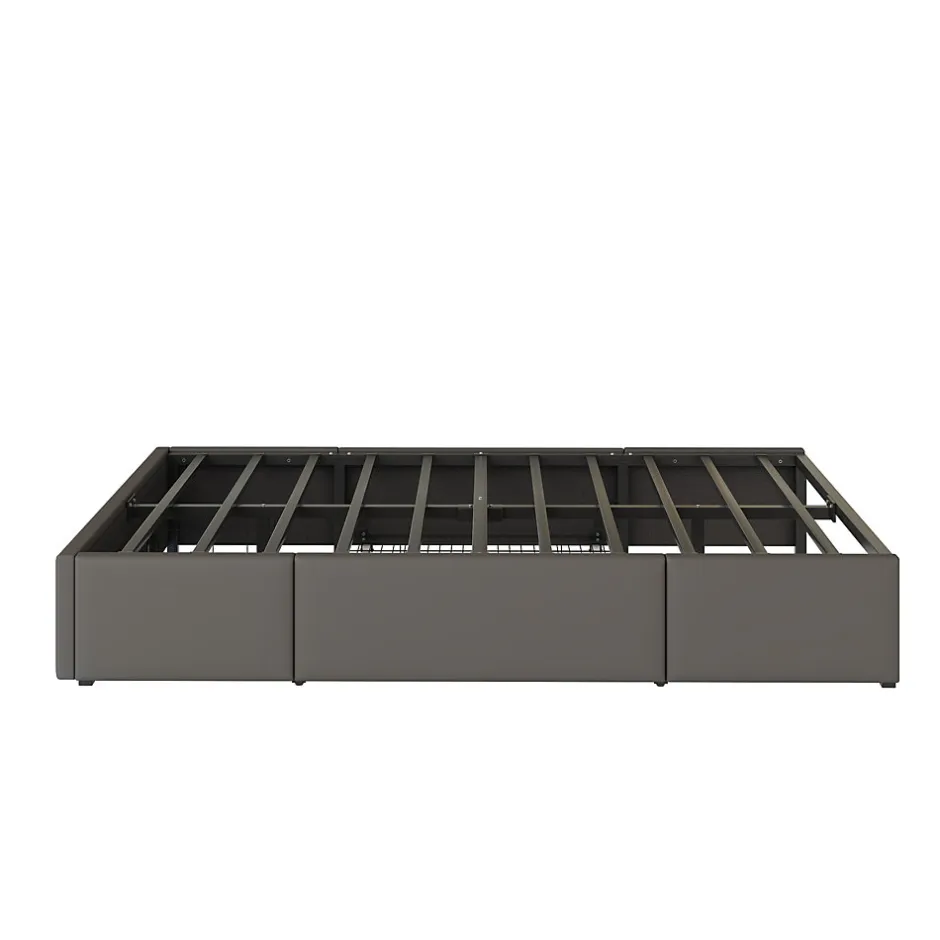Simple Life Cadre de lit 90x200cm sans tête, LED, PU, plateforme métal avec tiroirs, gris