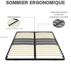 Teeno Cadre lattes 140x200 cm, 2x15 Lattes Peuplier Naturel