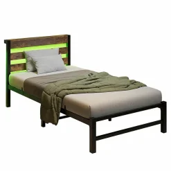 Blackcolors Cadre lit LED 90x200 cm, recharge USB, rangement sous matelas, structure métal