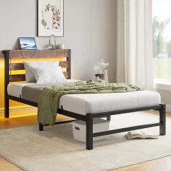 Blackcolors Cadre lit LED 90x200 cm, recharge USB, rangement sous matelas, structure métal