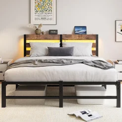 Blackcolors Cadre lit LED 140x200 cm, recharge USB, rangement sous matelas, métal