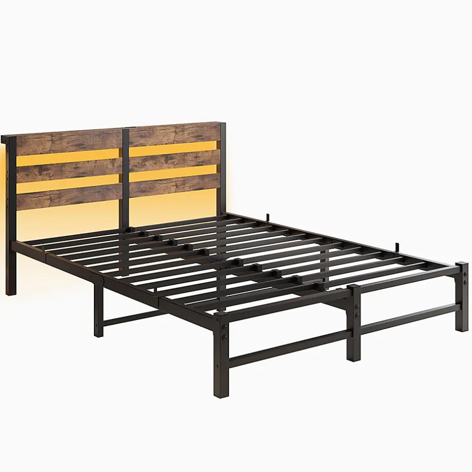 Blackcolors Cadre lit LED 140x200 cm, recharge USB, rangement sous matelas, métal