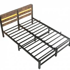 Blackcolors Cadre lit LED 140x200 cm, recharge USB, rangement sous matelas, métal