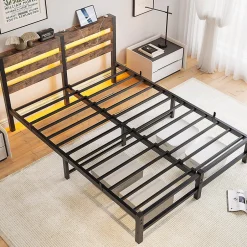 Blackcolors Cadre lit LED 140x200 cm, recharge USB, rangement sous matelas, métal