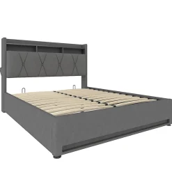 Blackcolors Cadre lit rembourré 160x200 cm, LED, USB-C, rangement hydraulique sous lit - gris