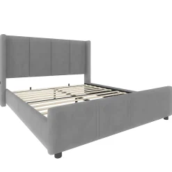 Blackcolors Cadre lit rembourré 140x190 cm, tête/pied hauts, USB, fer/bois - gris