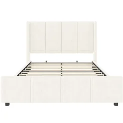 Blackcolors Cadre lit 140x200cm, tête/pied hauts, USB, fer + bois, beige Hot