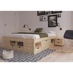 Altobuy CALI - Lit 140x200cm multi-rangement Bois Massif Best